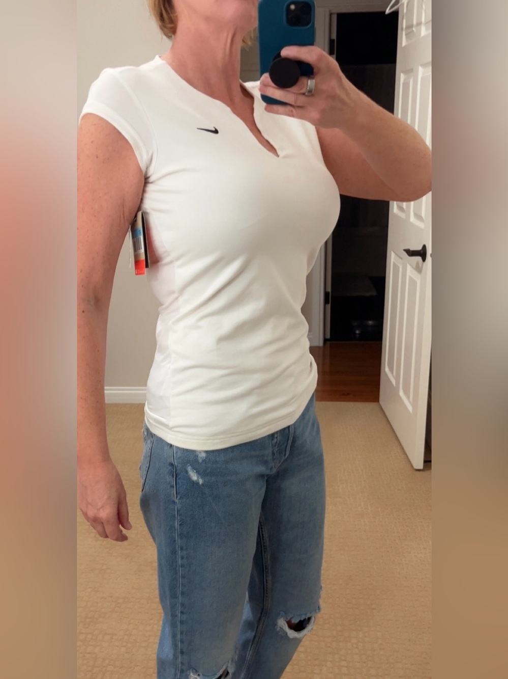 NEW! Nike Women's White Split-Neck Tee